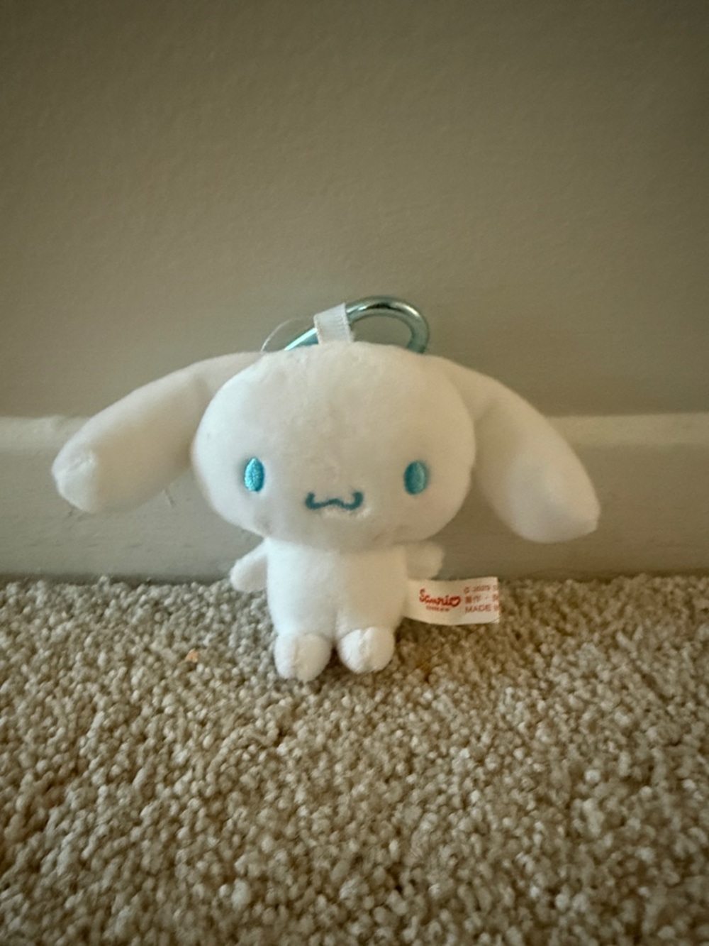 Sanrio White Plush Keychain with Teal Face Embroidery